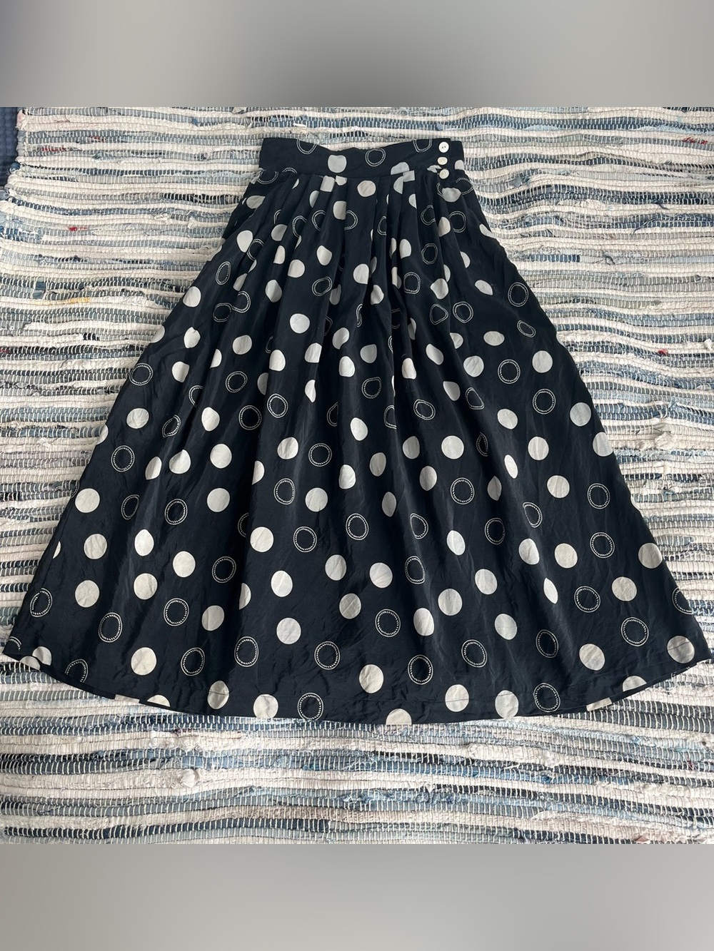 Vintage 90s Preferred Classix 100% Silk Maxi Skirt Black White Polka Dot Size 12
